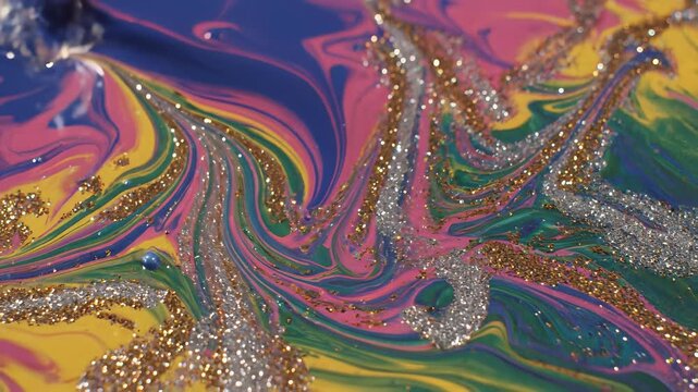 Paint swirls and metallic accents create an abstract background of colorful innovation, perfectly capturing the essence of artistic expression, technological advancement, and limitless.