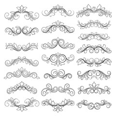 Obraz premium An elegant collection of vintage ornamental flourishes, scroll dividers, and decorative design elements in black and white for various projects.
