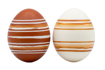 Two decorated oval food items display horizontal stripes against a dark background