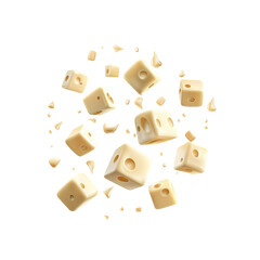 Swiss cheese cubes with holes on black background