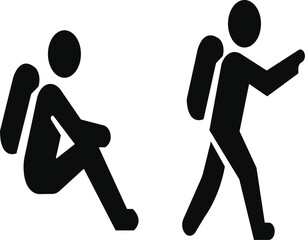 Hiking icon set. Camping icons featuring tents, and outdoor activities in a monochrome style targeting adventure enthusiasts. Hiking Essentials Icons. Solid icon with black color.