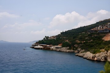Mediterranean Coastal Landscape in Turkey with Rocky Cliffs and Clear Blue Sea