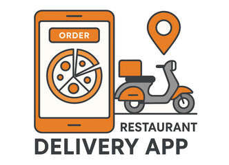 Restaurant delivery app interface with scooter and pizza order icon