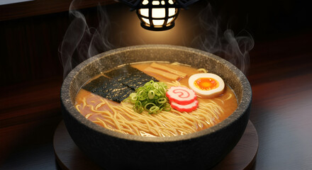 Enjoy a steaming bowl of authentic Japanese ramen, a flavorful culinary experience perfect for food blogs, menus, and restaurant promotions now!