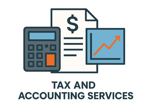 Financial analysis tools with calculator and chart for accounting services