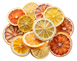 Dried citrus fruit slices assortment isolated on transparent background