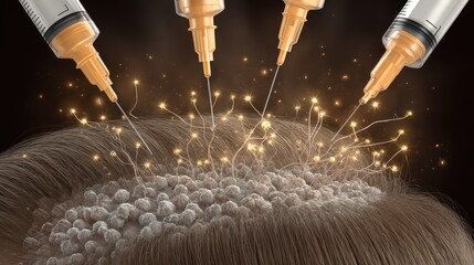 Medical treatment concept with scalp and syringes and digital connections