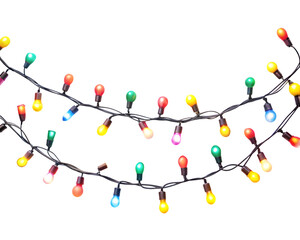 Colorful christmas lights string isolated on transparent background
