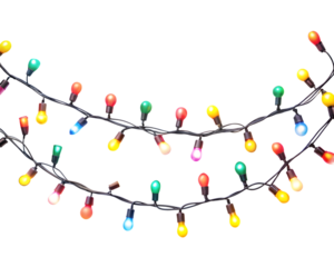 Colorful christmas lights string isolated on transparent background