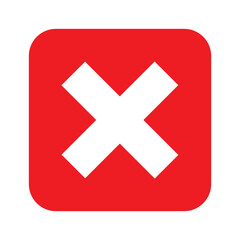 Red square button with white cross mark icon for error cancel