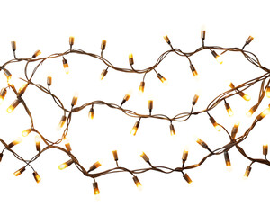 String of warm white christmas lights isolated on transparent background