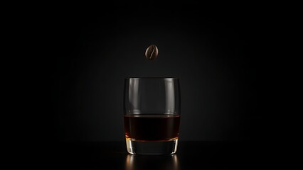 sambuca. Dark background with single floating coffee bean above a sambuca glass. bar promotions, beverage menus, designed for food & beverage menus and cafe branding, used by marketing managers.