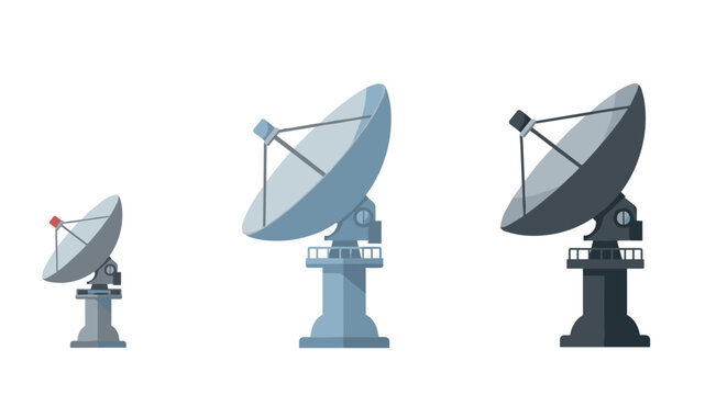 Set of satellite dishes in modern flat design