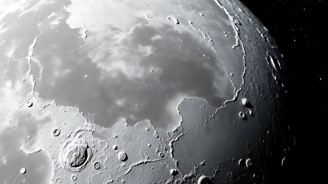 tennessine. Detailed view of the icy, cratered surface of a moon in deep space. STEM education sheets, lab safety posters, designed for biotech research communications.