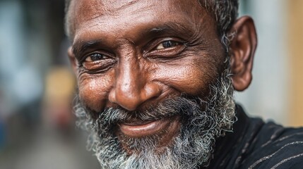 Close-up portrait of smiling mature man with beard in natural light