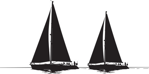 Two Sailboats race in the sea casting silhouette on water in beautiful scenery