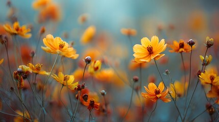 Close-up of vibrant yellow wildflowers with soft blurred background in nature