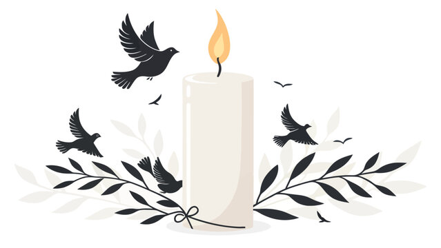 Peaceful dove silhouettes with glowing candle flame for sympathy cards and memorial services design template - Powered by Adobe