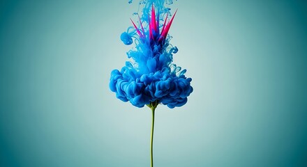 Vibrant blue and pink ink bloom resembling an abstract flower.