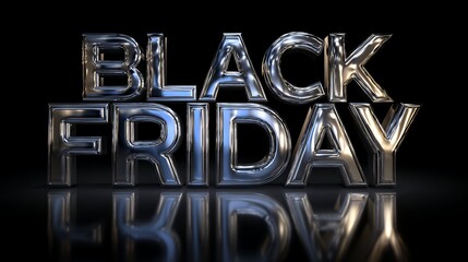 Metallic Black Friday Text with Reflection