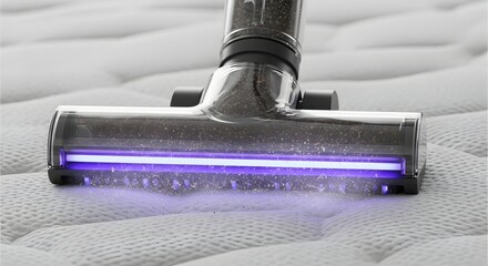 Advanced vacuum cleaning technology on mattress surface with uv light for effective dust and allergen removal