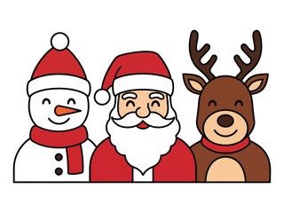 Christmas Character Trio Santa Snowman and Reindeer Vector