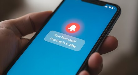 Digital notification alert on smartphone screen for upcoming meeting reminder and organization