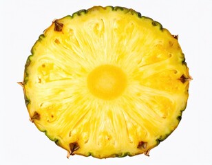 Pineapple slice vibrant yellow, spiky rind, juicy center