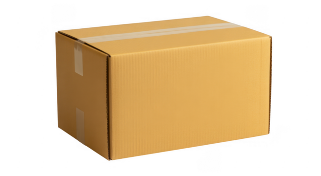 Cardboard box with clear tape on black background isolated on a transparent background - Powered by Adobe