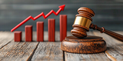 Wooden gavel beside declining bar chart representing legal trends Generative AI