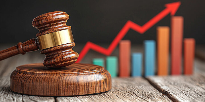 Wooden gavel next to colorful growth bar chart Generative AI