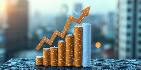 Cigarette filters arranged as an ascending bar chart Generative AI