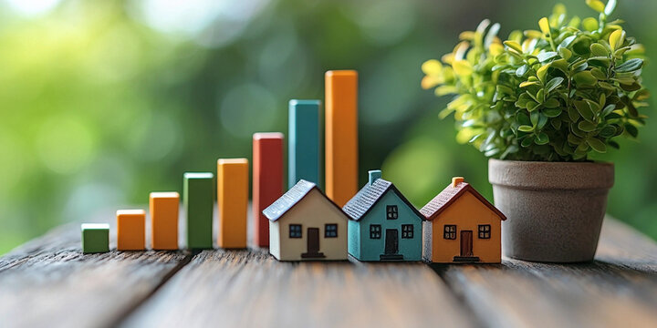 Colorful bar graphs with miniature houses and plant decoration Generative AI - Powered by Adobe