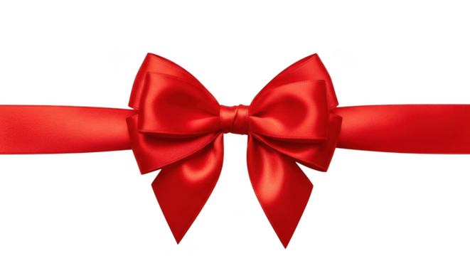 Shiny red ribbon bow isolated on transparent background
