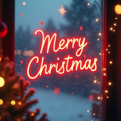 Frosted Window Christmas Background with Cinematic Lighting and Elegant Merry Christmas Typography