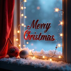 Warm Holiday Frosted Window Design with Rich Textures and Merry Christmas Greeting