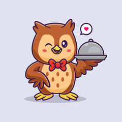 Cute Owl Serving Food Cartoon