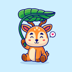 Cute Deer Holding Leaf Cartoon