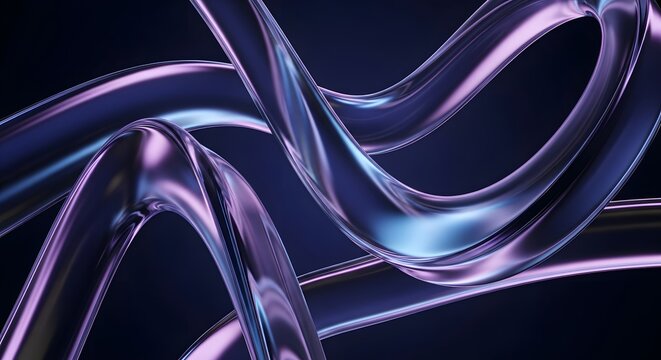 Futuristic abstract curved metallic tubes with neon light reflection for modern design - Powered by Adobe