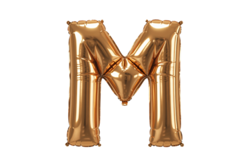 Gold Letter M Balloon Isolated on Black Background Keywords: letter M, balloon, alphabet, gold