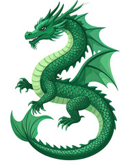 Obraz premium Detailed Green Dragon Illustration Mythical Fantasy Creature.