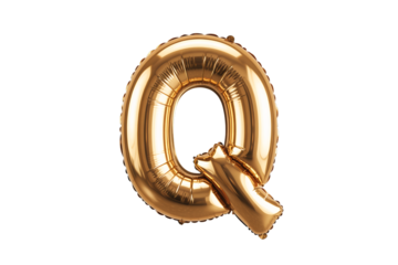 Gold Letter Q Balloon on Transparent Background metallic