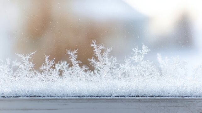 Delicate frost patterns on a windowpane.