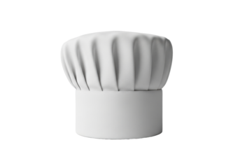 transparent traditional chef's toque with sharp pleats and stiff brim on a seamless transparent studio background with ample copy space, concept of culinary excellence