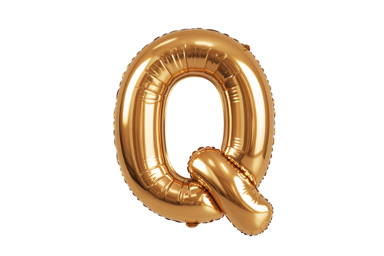 Gold Letter Q Balloon Isolated on Black alphabet foil balloon - Powered by Adobe