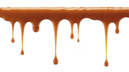Dripping caramel sauce with glossy texture isolated on a transparent background 1