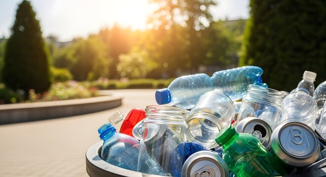 Sustainable waste management in urban parks highlighting recycling and environmental conservation