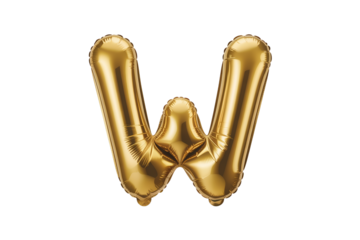 Gold Letter W Balloon Isolated on Black Background Keywords: letter W, balloon, alphabet, gold