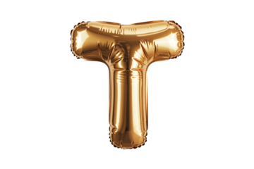 Gold Letter T Balloon Isolated on Black alphabet foil balloon