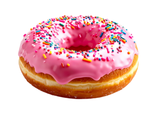 Sweet ring pastry covered in pink frosting and sprinkles